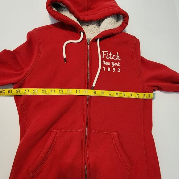 Abercrombie and Fitch sz L women red hoodie sherpa fur Y2K - Picture 9 of 11